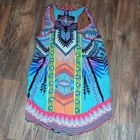 Flying Tomato Blue and Pink Graphic Asymmetrical Tank Top - Picture 3 of 3